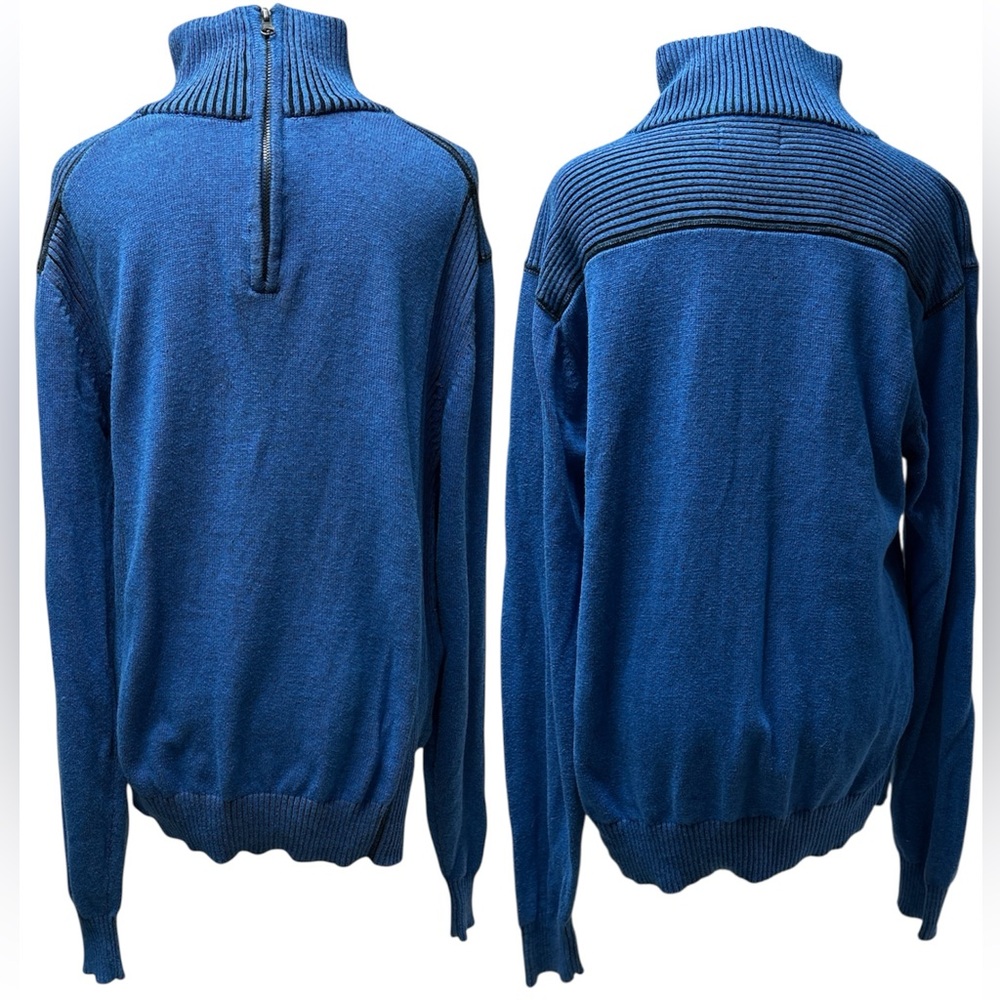 Carbon Blue/Black Acid Wash 1/4 Zip Pullover Sweater Men's 100% Cotton Size L